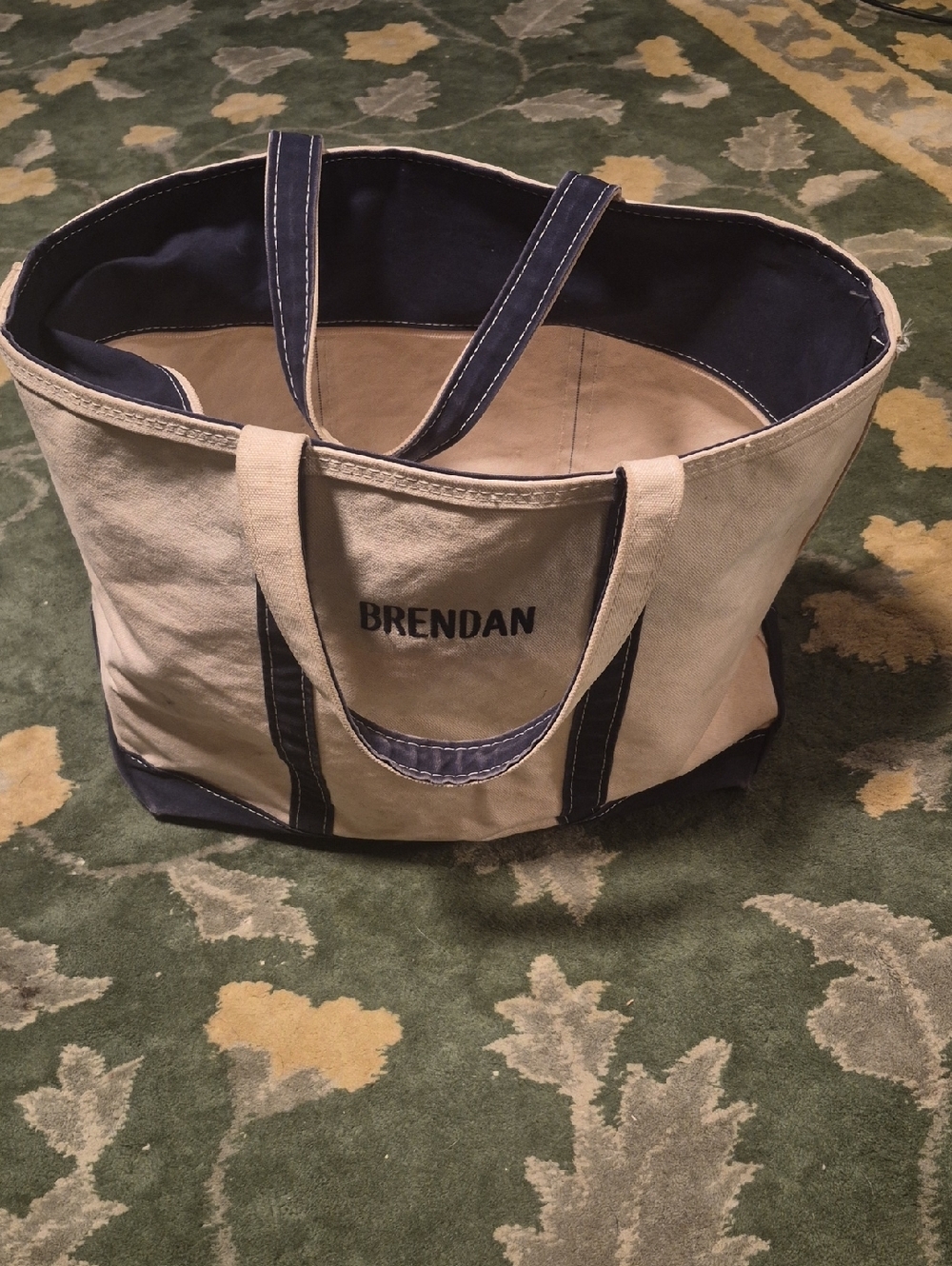L.L. Bean Canvas Duffel Bag in Beige and Navy